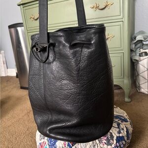 Black Leather Bucket Bag